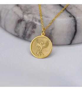 Kişiye Özel 925 Ayar Gümüş Zarif Anka Kuşu Figürlü Kolye (Gold)