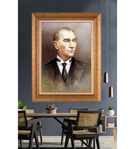 Altın Varaklı Çerçeveli Paspartulu Atatürk Tablo nh147 (Gold)