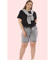 Kadın Denim Yüksek Bel Geniş Paça Şort Regular Boy Günlük Stil Hafta Sonu Kaliteli Malzeme (Gri)