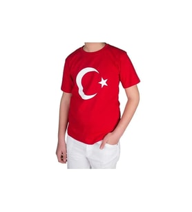 Bilge Trend Türk Bayraklı T-shirt Kız ve Erkek Çocuk Unisex Bayram Tişörtü (B.Kırmızı)