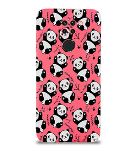 Xiaomi Redmi Note 9 Uyumlu Lansman Kılıf Panda Tasarımlı İçi Kadife Kapak-Neon Pembe (Şeffaf)