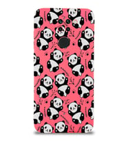 Xiaomi Redmi Note 9 Uyumlu Lansman Kılıf Panda Tasarımlı İçi Kadife Kapak-Neon Pembe (Şeffaf)