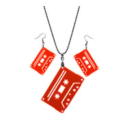 Kaset Küpe ve Kolye Takımı  Neon Turuncu