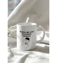 Mizahi Söz Ve Sevimli Figürlü 330ml Baskılı Beyaz Seramik Kupa Bardak