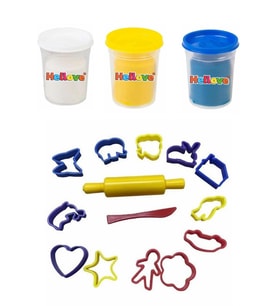 3 Adet Oyun Hamuru + Oyun Hamuru İçin Merdane Ve Kalıp Seti Play Dough (Renksiz)