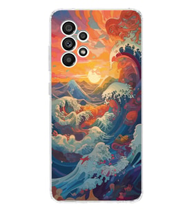 Samsung Galaxy A73 Uyumlu Kanagawa Dalga ve Doğa Tasarımlı Şeffaf Telefon Kılıfı