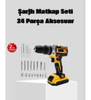 Mey İthalat® 24 Parça Çift Bataryalı Akülü Darbeli Matkap – Güçlü Motor, Metal Dişli, LED Işıklı