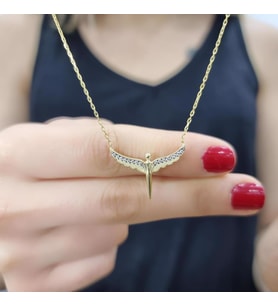 Minimal Mikail 925 Ayar Gümüş Zirkon Taşlı Gold Kaplama Kolye (Karışık)