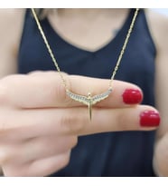 Minimal Mikail 925 Ayar Gümüş Zirkon Taşlı Gold Kaplama Kolye (Karışık)