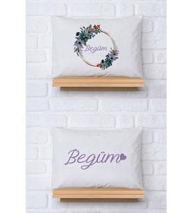 Pia Baby Premium %100 Pamuk İkili İsim Yazılı Kız Bebek Yastık Kılıfı – 35x45 cm Organik Baskı 5012-13 (Ekru)