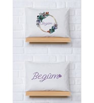 Pia Baby Premium %100 Pamuk İkili İsim Yazılı Kız Bebek Yastık Kılıfı – 35x45 cm Organik Baskı 5012-13 (Ekru)