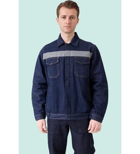 Erkek Denim ISG Mont Koyu Reflektör Detaylı CE Tulipa Kot İş Güvenliği Reflektörlü Ceket
