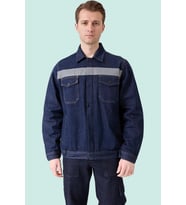 Erkek Denim ISG Mont Koyu Reflektör Detaylı CE Tulipa Kot İş Güvenliği Reflektörlü Ceket