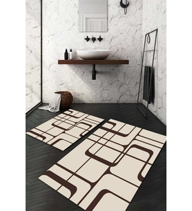 Dijital Baskılı Kaymaz Taban Yıkanabilir 2'li Klozet Takımı Banyo Paspası NDKZ-HY-1122 (Krem)