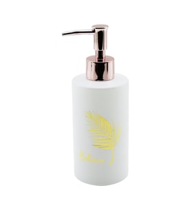 CAM  YUVARLAK - BEYAZ ŞİŞE--GOLD YAPRAK DESEN SIVI SABUNLUK 350ML BRONZ PLASTİK POMPA (4767)