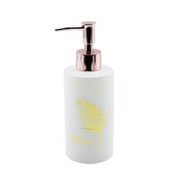 CAM  YUVARLAK - BEYAZ ŞİŞE--GOLD YAPRAK DESEN SIVI SABUNLUK 350ML BRONZ PLASTİK POMPA (4767)