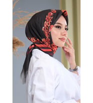 Afvente Çiçek Desen Kırmızı Pamuk Eşarp (Çok Renkli)