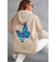 Unisex Kelebek Sırt Baskılı Sweatshirt (Bej)
