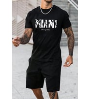 Unisex Miami Baskılı Şort Takım (Siyah)