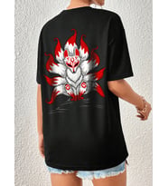 Kuyruklu Tilki Tasarım Basklı Tshirt (Siyah)