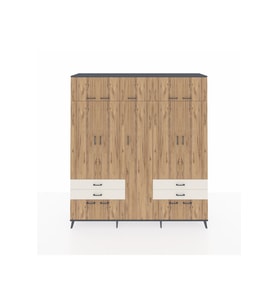 Hyperion Dolap 12 Raflı 4 Çekmeceli 2 Askılı 220x44x243 Antrasit-Çam/Aytaşı