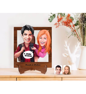 BK Gift Kişiye Özel Sevgililer Karikatürlü Ahşap Standlı 3D Biblo-91 (Beyaz)
