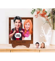 BK Gift Kişiye Özel Sevgililer Karikatürlü Ahşap Standlı 3D Biblo-91 (Beyaz)