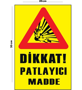 Metal Dikkat Patlayıcı Madde 20cm x 30cm A4 Büyüklüğünde Uyarı Levhası Yönlendirme Tabelası