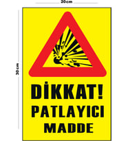 Metal Dikkat Patlayıcı Madde 20cm x 30cm A4 Büyüklüğünde Uyarı Levhası Yönlendirme Tabelası