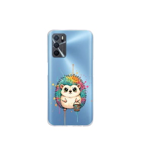 Oppo A16 ile Uyumlu Splash Kirpi Tasarımlı Şeffaf Silikon Kılıf
