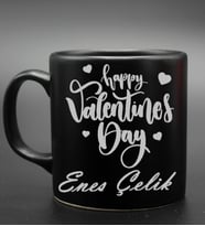 Sevgililer Gününe Özel Gold & Gümüş Happy Valentines Day İsimli Kişiye Özel Siyah Kupa (Model 1)