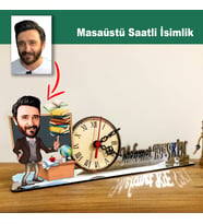Karikatür Erkek Öğretmen Model Masaüstü Saatli İsimlik m2