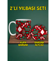 Yılbaşı Temalı Kupa ve Bardak Altlığı Seti