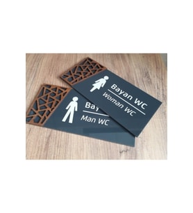 Ahşap Detaylı Pleksi Wc Tabelası Set