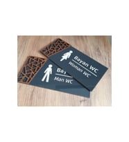 Ahşap Detaylı Pleksi Wc Tabelası Set