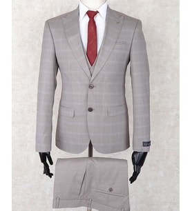 Jan Carlucci Slim Fit Sivri Yaka-Çift Yırtmaç Taş Rengi Drop 6 Yelekli Takım Elbise