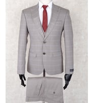 Jan Carlucci Slim Fit Sivri Yaka-Çift Yırtmaç Taş Rengi Drop 6 Yelekli Takım Elbise
