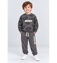 Erkek Çocuk Rugby Topu Baskılı Pamuklu Sweatshirt ve Pantolon Eşofman Takımı Ak119