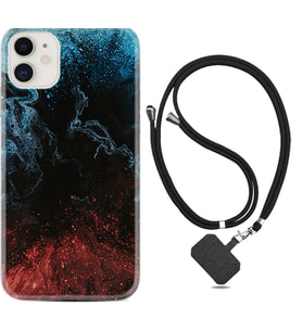 Apple iPhone 11 12 13 Mini Kılıf Boyun Askılı Silikon Red Blue Black Abstact 1386