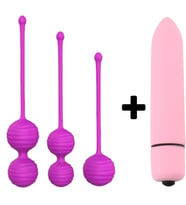 Carmine Mini Vibratör ve 3 Farklı Ağırlıkta Vajinal Anal Kegel Toplar (Mor)