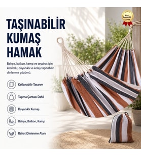 Taşınabilir Katlanabilir Kumaş Hamak – Bahçe, Balkon, Kamp ve Seyahat İçin Dayanıklı Dinlenme Hamak + Taşıma Çantası