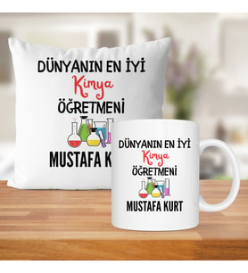 Dünyanın En İyi Kimya Öğretmeni Baskılı Kişiye Özel Kupa Bardak Ve Saten Yastık