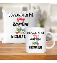 Dünyanın En İyi Kimya Öğretmeni Baskılı Kişiye Özel Kupa Bardak Ve Saten Yastık