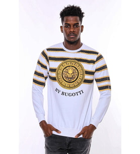 Beyaz Baskılı Taşlı Bisiklet Yaka Sweatshirt - Wessi