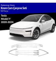Tesla Model Y Cam Çıtası Komple Set Çerçevesi Kromu Nikelajı 2020 - 2024