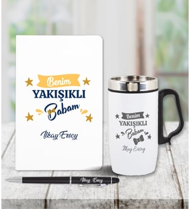 Kişiye Özel Babalar Günü Temalı Defter & Kalem & Çelik Termos Seti