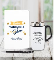 Kişiye Özel Babalar Günü Temalı Defter & Kalem & Çelik Termos Seti