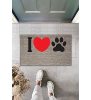 miorenastore Dijital Baskı Gri I Love Pati Kırmızı Kalpli Dekoratif Kapı Paspası K-2075 (Standart)