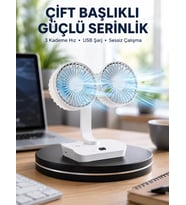 Sessiz Çalışan USB Şarjlı Çift Kafalı Masaüstü Fan - Ev ve Ofis İçin
