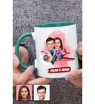Çiftlere Özel Hediye Uçak Temalı Karikatürlü Yeşil Kupa Bardak